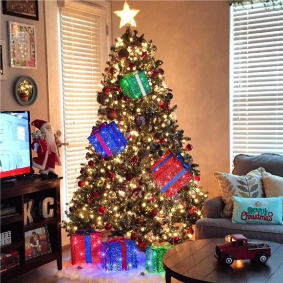 Set of 3 Lighted LED Christmas Holiday Presents Decoration  Set of 3 Christmas Lighted Gift Boxes, Led Present Box Light with Bow, Light Up